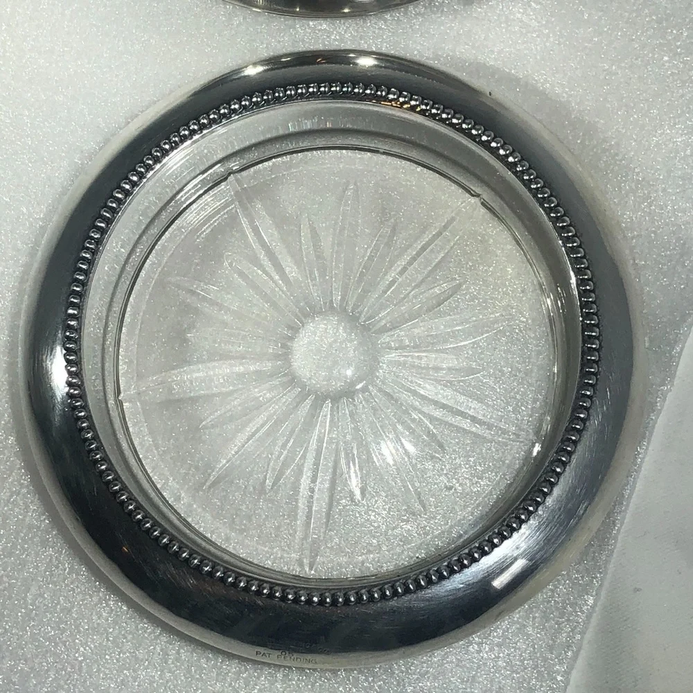 FRANK M WHITING & CO STERLING & CRYSTAL COASTERS - SET of 2